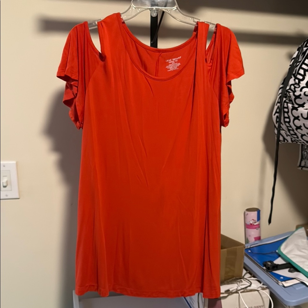 Lane Bryant Red Relaxed Cut Out Tee